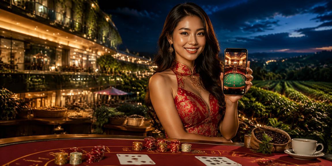 Khung cảnh chợ đêm Hội An lung linh với người dùng đang xem kết quả jackpot trên điện thoại